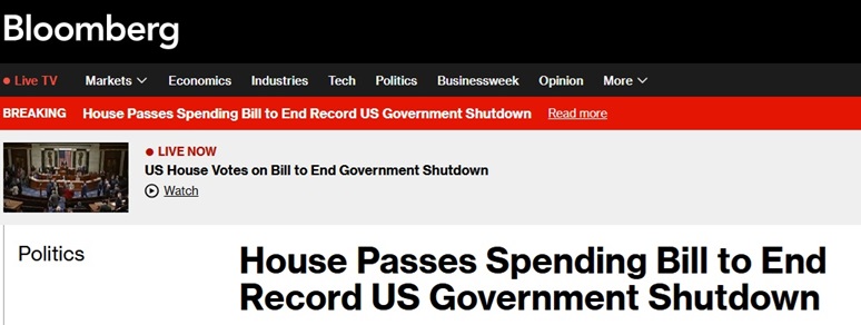 美国突发重磅！众院通过法案以结束美国史上最长政府停摆 特朗普将连夜签署